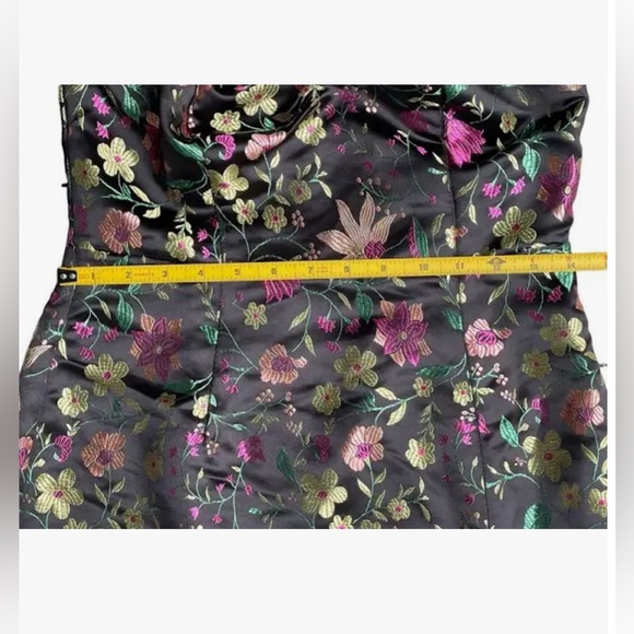 Lulu’s Make a Move Black Satin Floral Jacquard Strapless Midi Dress - Picture 8 of 10